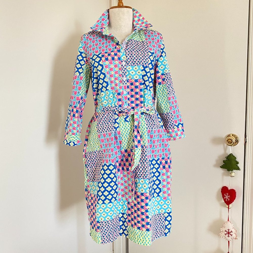 Talbots Totally Spring Tulips and Flower Patch Straight Dress 3/4 Sleeve US8